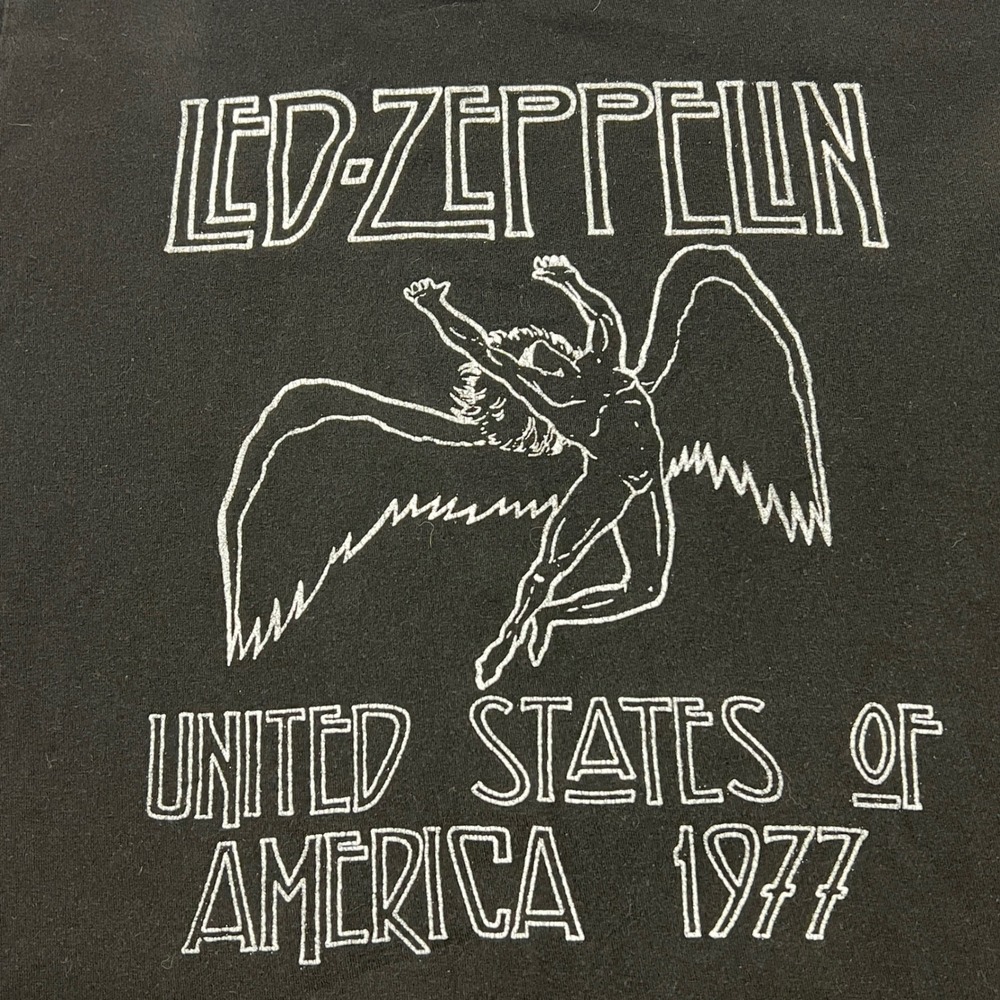 Led Zeppelin Mens XL Black Graphic Tee USA 1977 Tour Icarus Logo Cotton T-Shirt - Picture 6 of 6